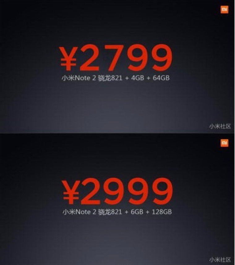 Стало известно, сколько будет стоить новый Xiaomi Mi Note 2