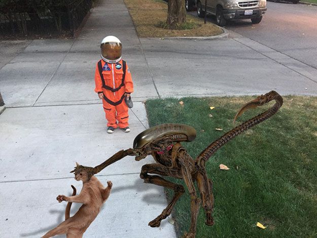 Мальчика в костюме астронавта фотошопят изо всех сил