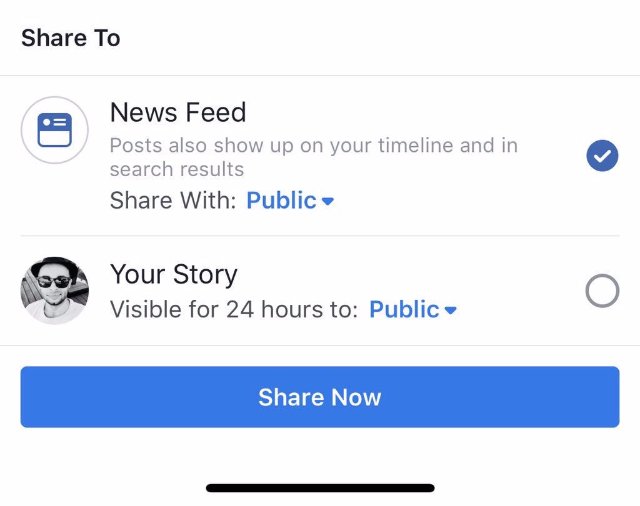 Facebook проверяет возможность публикации сообщения только в ленту новостей