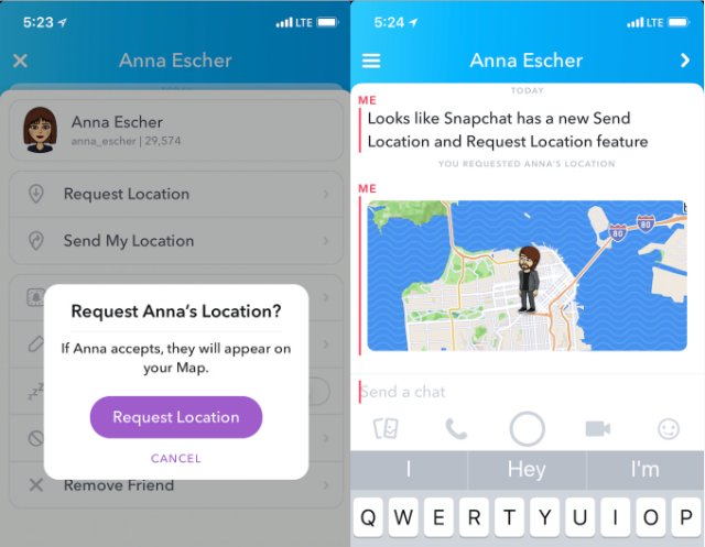 Snapchat теперь позволяет отправлять и запрашивать информацию о местоположении