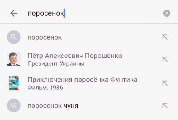 Биографию Порошенко при запросе «поросенок» предлагает Google